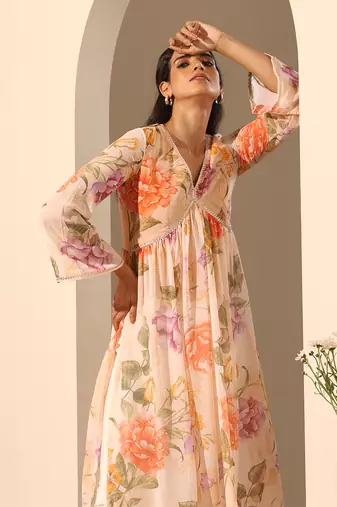 Peach georgette kurta pant set