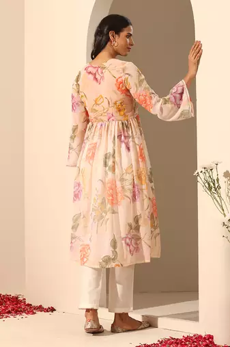 Peach georgette kurta pant set