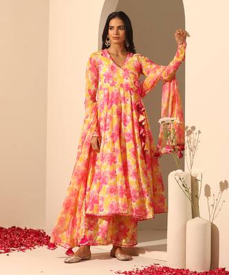 Yellow muslin angrakha set 1