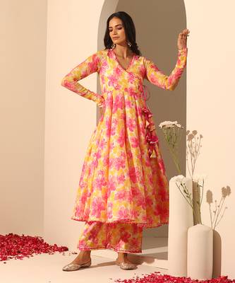 Yellow muslin angrakha set 2
