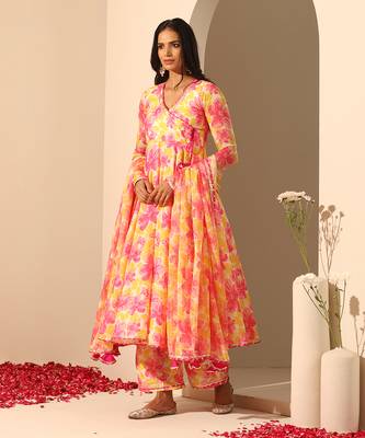 Yellow muslin angrakha set 3