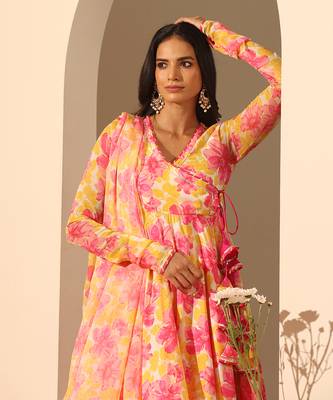 Yellow muslin angrakha set 4