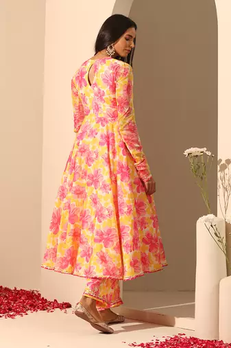 Yellow muslin angrakha set