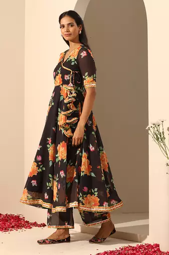 Black georgette angrakha set