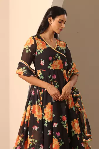 Black georgette angrakha set