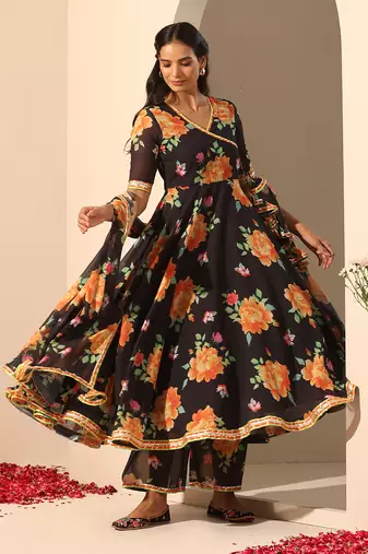 Black georgette angrakha set