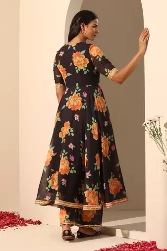 Black georgette angrakha set