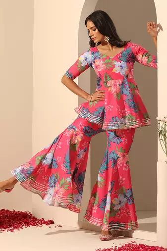 Pink muslin sharara set