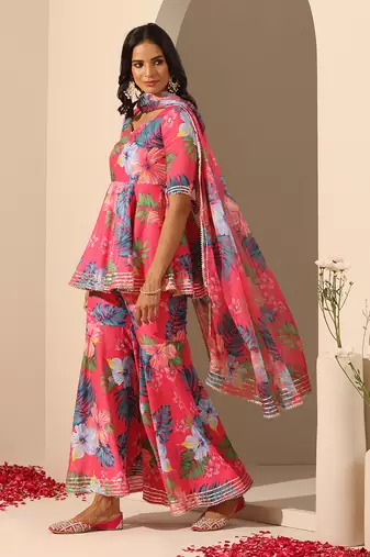 Pink muslin sharara set