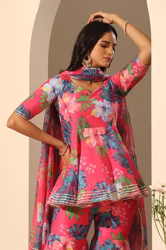 Pink muslin sharara set