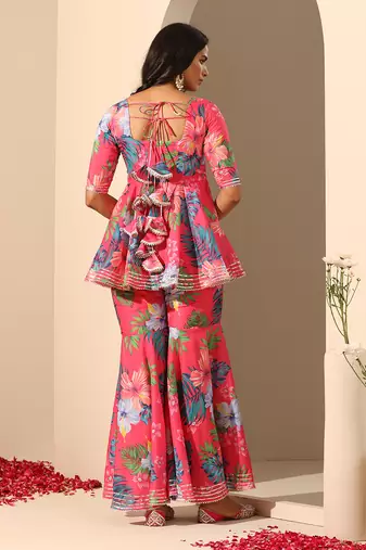 Pink muslin sharara set