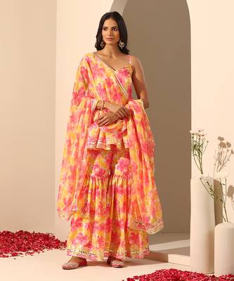 Yellow muslin sharara set 1