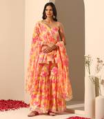 Yellow muslin sharara set