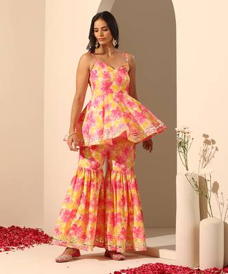 Yellow muslin sharara set 2