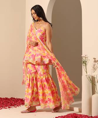 Yellow muslin sharara set 3