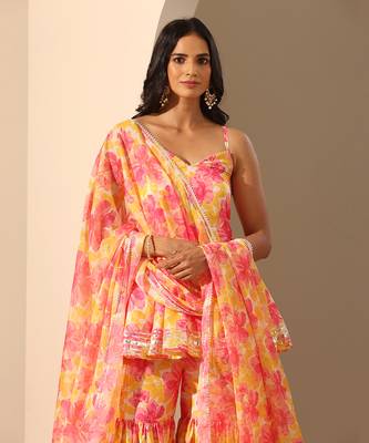Yellow muslin sharara set 4