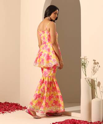 Yellow muslin sharara set 5