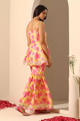 Yellow muslin sharara set