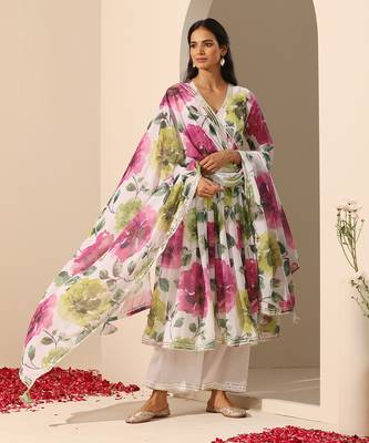 White georgette anarkali set 1
