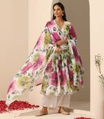 White georgette anarkali set