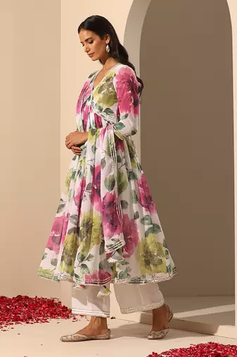 White georgette anarkali set