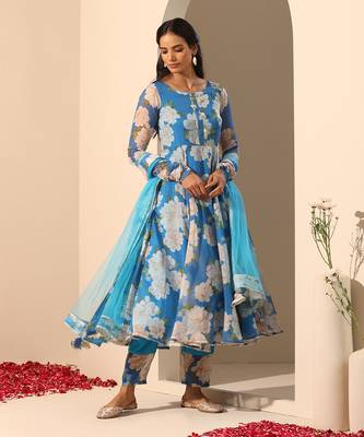 Blue organza anarkali set 1