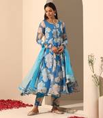 Blue organza anarkali set