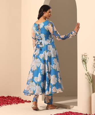 Blue organza anarkali set 2