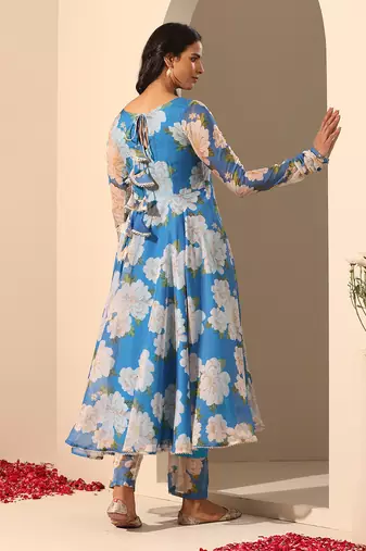 Blue organza anarkali set