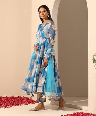 Blue organza anarkali set 3