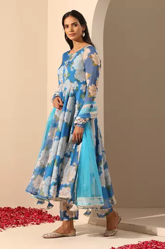 Blue organza anarkali set