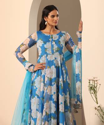 Blue organza anarkali set 4