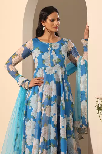 Blue organza anarkali set