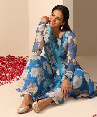 Blue organza anarkali set 5