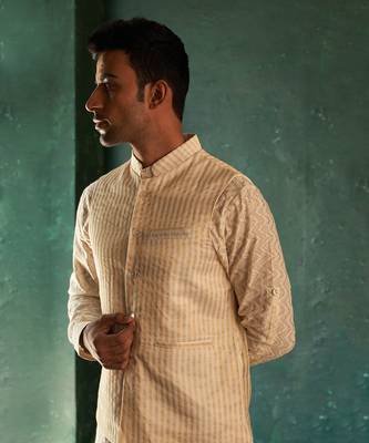 Ivory tissue stripe nehru jacket 1
