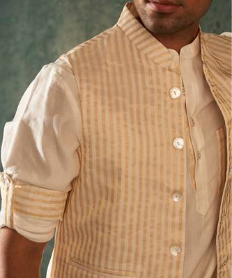Ivory tissue stripe nehru jacket 2