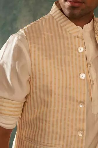 Ivory tissue stripe nehru jacket