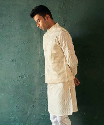 Ivory tissue stripe nehru jacket 3