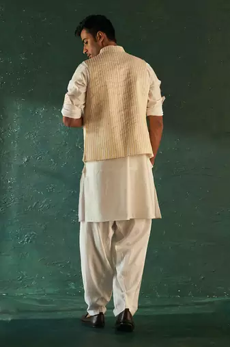 Ivory tissue stripe nehru jacket