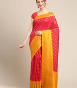 Red woven dupion silk saree with blouse