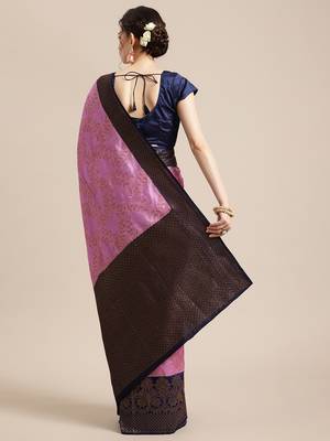 Pink woven dupion silk saree with blouse 2