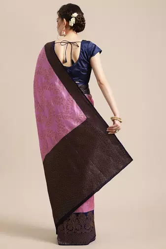 Pink woven dupion silk saree with blouse