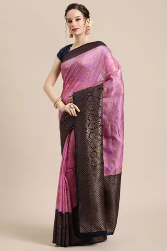 Pink woven dupion silk saree with blouse