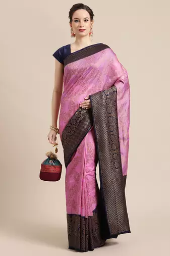 Pink woven dupion silk saree with blouse