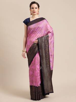 Pink woven dupion silk saree with blouse 1