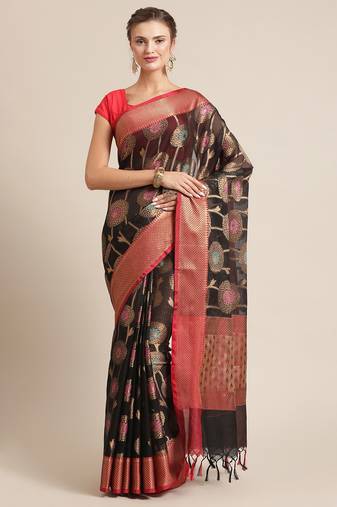 Black woven tissue saree with blouse