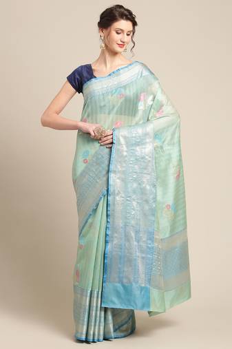 Green woven tissue saree with blouse