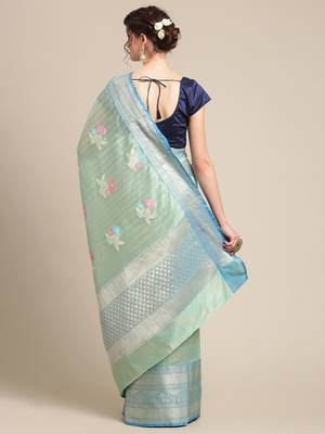 Green woven tissue saree with blouse 2