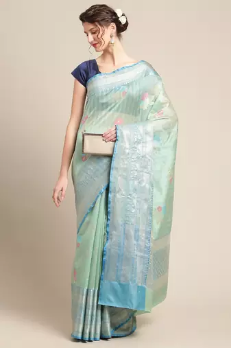 Green woven tissue saree with blouse