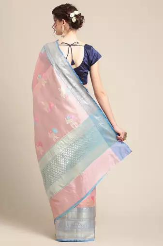 Pink woven tissue saree with blouse